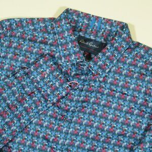 Robert Graham Digi Houndstooth Sport Shirt Mens 2XL Blue Red Tailored Fit